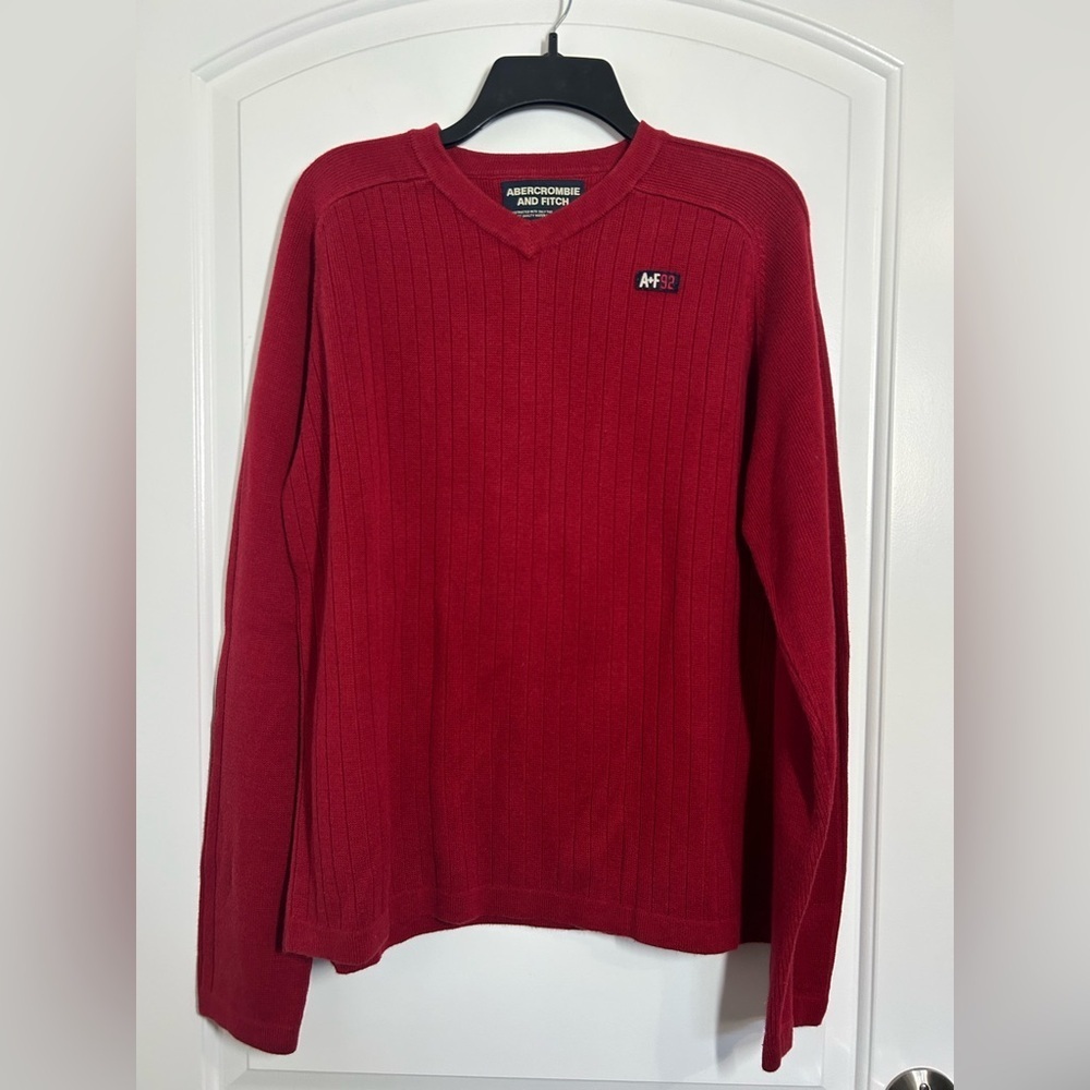 Abercrombie & Fitch 90s Vintage V Neck Heavy Knit Red  Sweater size XL preppy